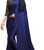 Navy Blue Satin Silk Saree With Jacquard Saree With Blouse Piece.