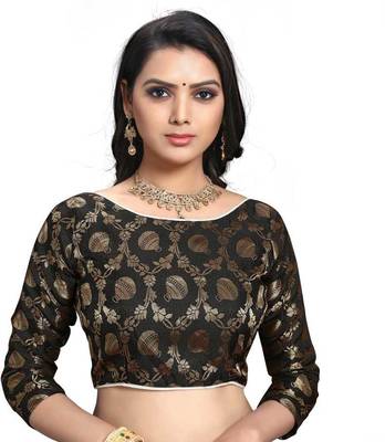Navy Blue Satin Silk Saree With Jacquard Saree With Blouse Piece. 4