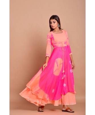 Pink bandhej chiffon long kurtis 2