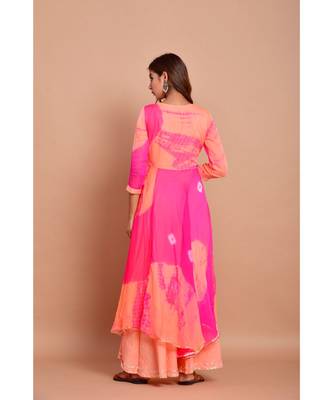 Pink bandhej chiffon long kurtis 3