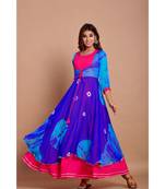 Blue bandhej chiffon long kurtis