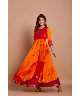 Red bandhej chiffon long kurtis 1