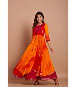 Red bandhej chiffon long kurtis