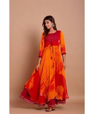 Red bandhej chiffon long kurtis 2