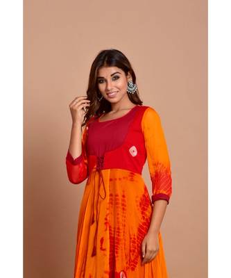 Red bandhej chiffon long kurtis 4
