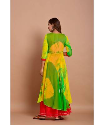 Green bandhej chiffon long kurtis 3