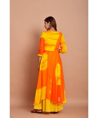 Orange bandhej chiffon long kurtis 3