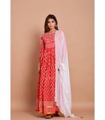 Red bandhej cotton kurta sets