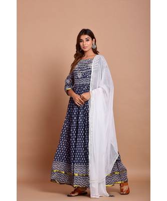 blue bandhej cotton kurta sets 1