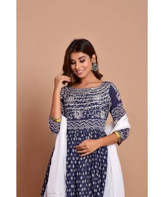 blue bandhej cotton kurta sets 4