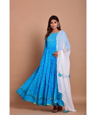 turquoise bandhej cotton kurta sets 1