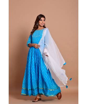 turquoise bandhej cotton kurta sets 2