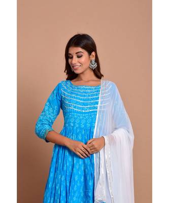 turquoise bandhej cotton kurta sets 3