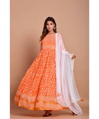 Orange bandhej cotton kurta sets 2