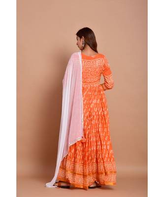 Orange bandhej cotton kurta sets 3