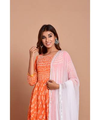 Orange bandhej cotton kurta sets 4