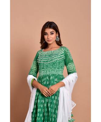 Green bandhej cotton kurta sets 4