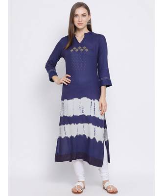 Women Blue Rayon Printed Straight Kurta 1