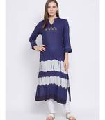 Women Blue Rayon Printed Straight Kurta