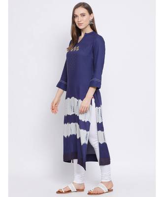 Women Blue Rayon Printed Straight Kurta 2