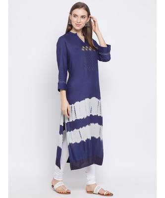Women Blue Rayon Printed Straight Kurta 3