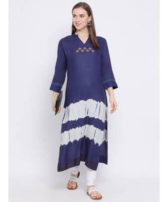 Women Blue Rayon Printed Straight Kurta 5