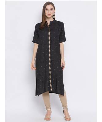 Women Grey Rayon Embroidered Straight Kurta 1