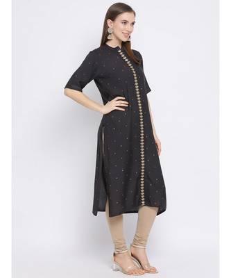 Women Grey Rayon Embroidered Straight Kurta 3