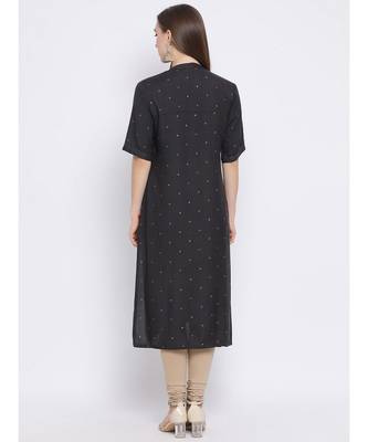 Women Grey Rayon Embroidered Straight Kurta 4