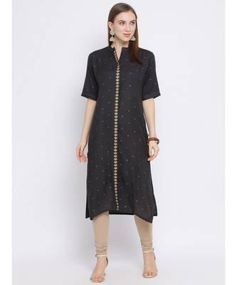Women Grey Rayon Embroidered Straight Kurta 5