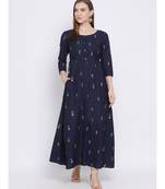 Women Blue Cotton Printed A-line Kurta