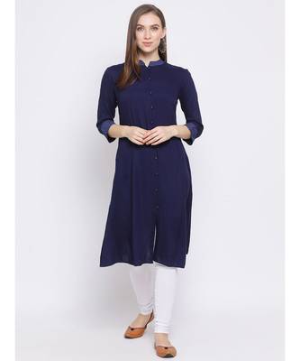 Women Blue Rayon Solid A-line Kurta 1