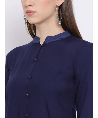 Women Blue Rayon Solid A-line Kurta 6