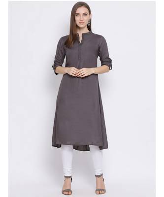 Women Grey Cotton Solid A-line Kurta 1