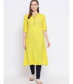 Women Yellow Cotton Solid A-line Kurta