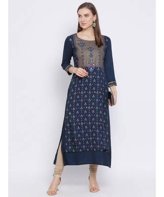 Women Blue Cotton Printed Asymmetric Kurta 5