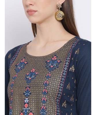 Women Blue Cotton Printed Asymmetric Kurta 6