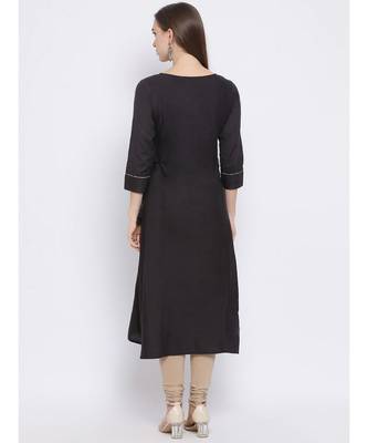 Women Grey Cotton Printed A-line Kurta 4