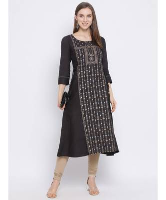 Women Grey Cotton Printed A-line Kurta 5