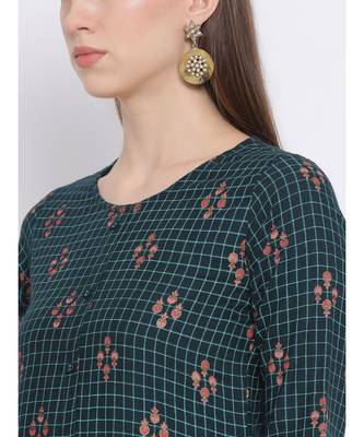 Women Green Cotton Printed Asymmetric Kurta 6