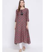 Women Green Cotton Printed A-line Kurta