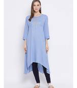 Women Blue Rayon Embroidered A-line Kurta