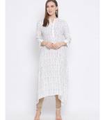Women White Cotton Printed A-line Kurta