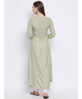 Women Green Rayon Printed Asymmetric Kurta 4