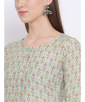 Women Green Rayon Printed Asymmetric Kurta 6