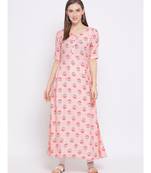 Women Pink Cotton Printed A-line Kurta