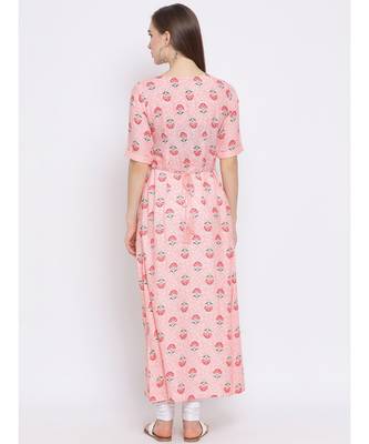 Women Pink Cotton Printed A-line Kurta 4