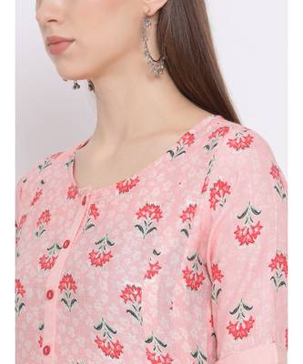 Women Pink Cotton Printed A-line Kurta 6