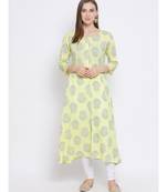 Women Green Cotton Printed A-line Kurta