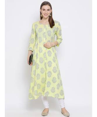 Women Green Cotton Printed A-line Kurta 5